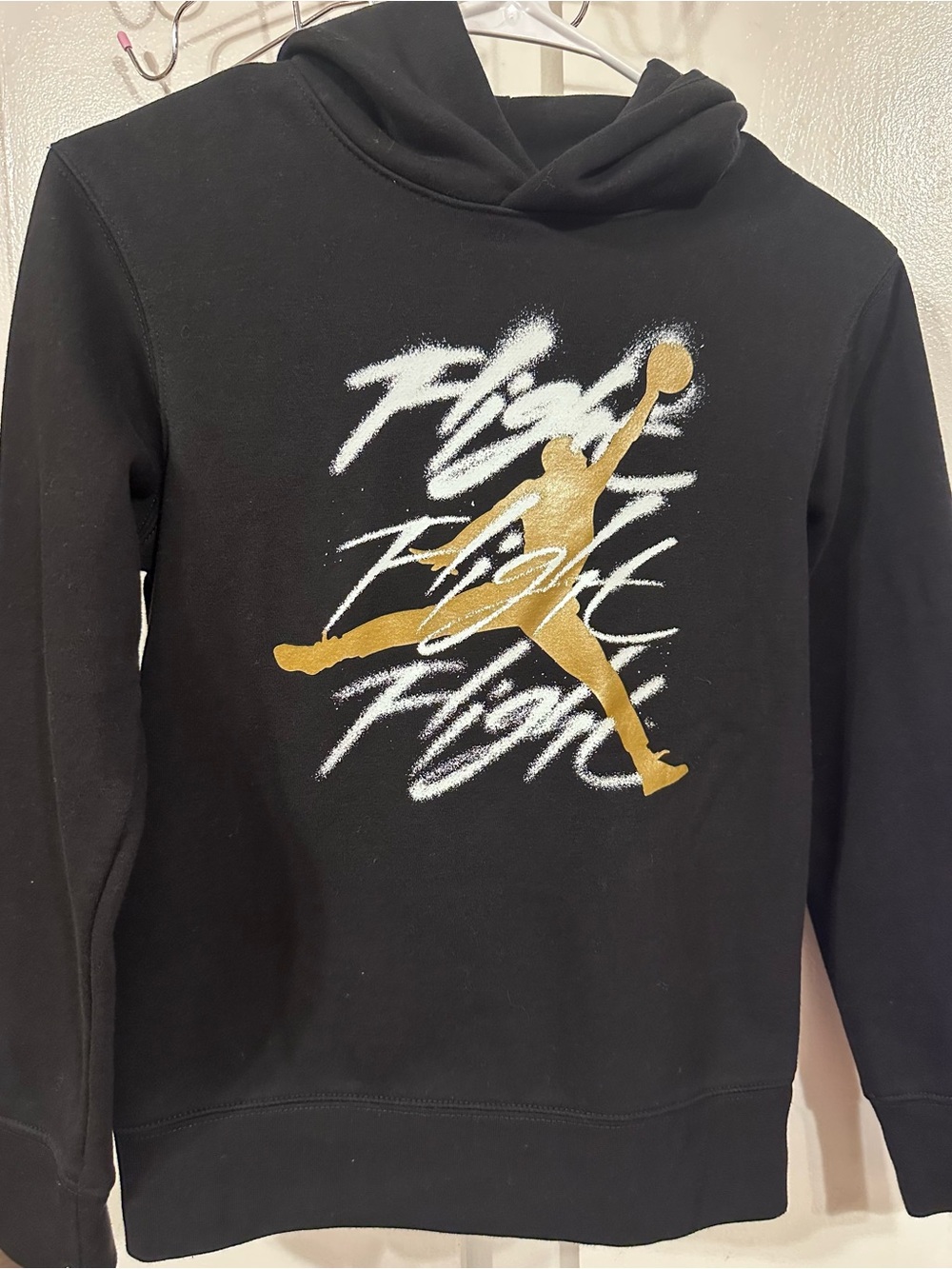 Jordan Kids Black Hoodie with Gold Jumpman and White Script